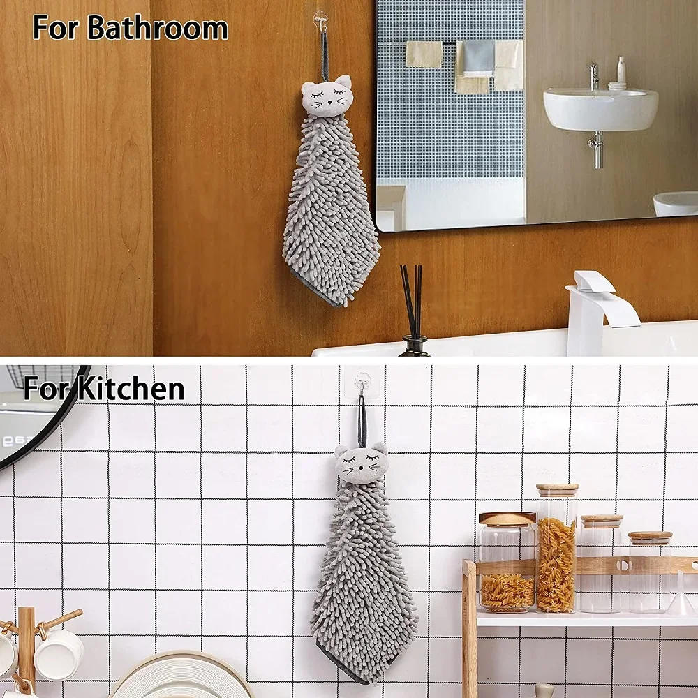 Description Picture 3 of itemCartoon Cute Wall-mounted Coral Velvet Hand Towel with Lanyard Strong Absorbent Hand Towels Suitable for Kitchen Bathroom
