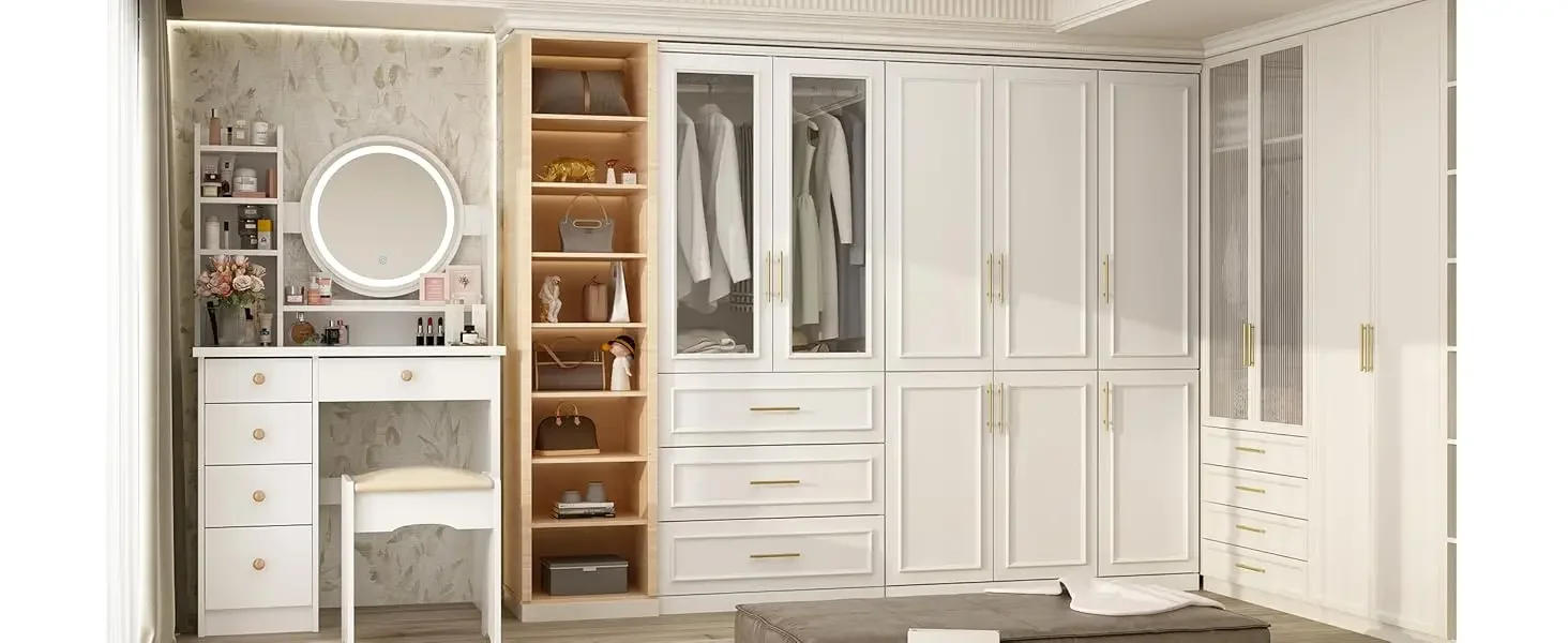 Description Picture 5 of itemRattan Closet Wardrobe Cabinet with 2 Drawers & Hanging Rod, Storage Wardrobe Armoire Dresser for Bedroom Organizer