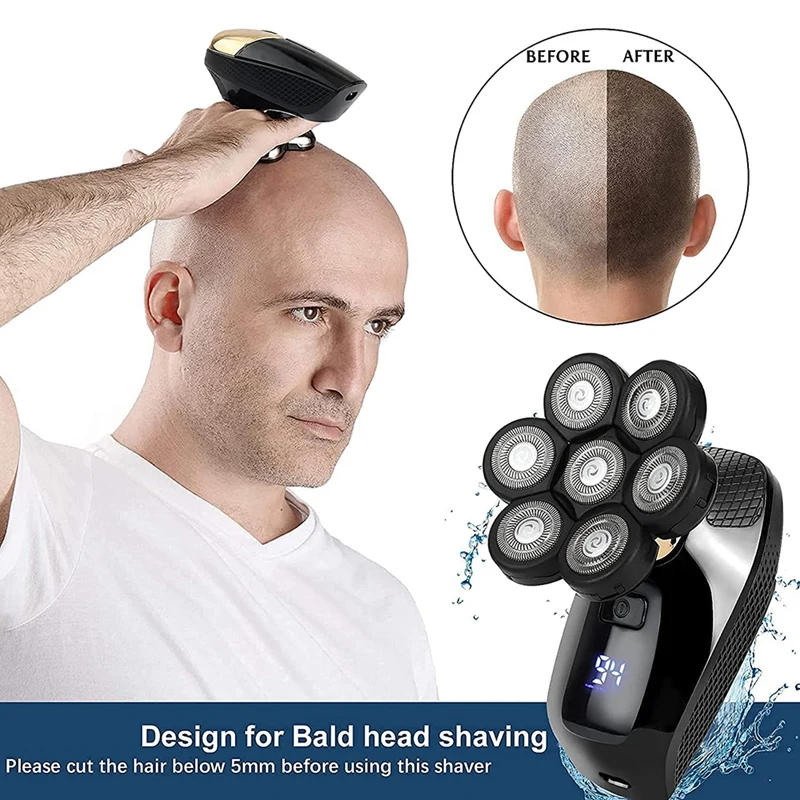 Description Picture 6 of item7D Electric Razor For Men, 5 In 1 Head Shavers For Bald Men, Electric Rotary Shaver Waterproof Grooming Kit Cordless