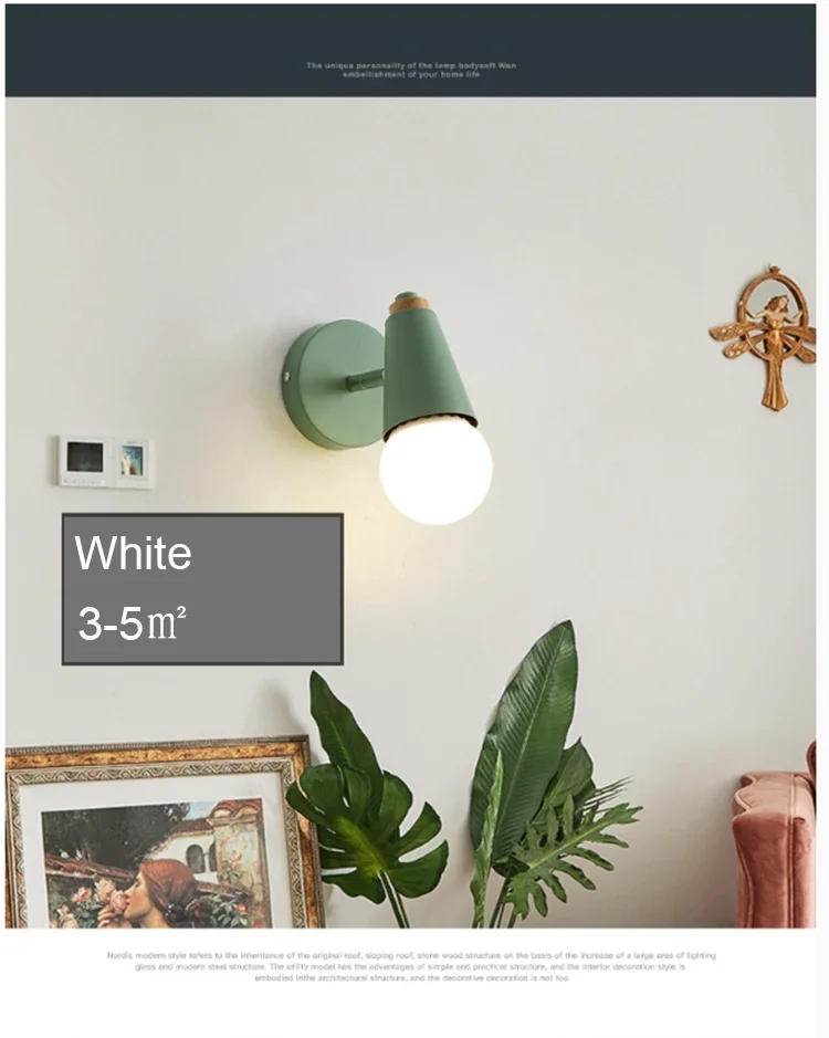 Description Picture 4 of itemModern Macaron Wall Lamp Iron Wood Mirror Light Bedside Bedroom Indoor Lighting E27 Light Bulb Retro  LED Wall Light Nordic