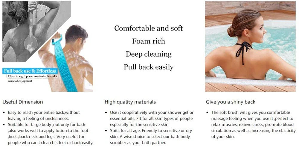 Description Picture 4 of itemBody Silicone Brush Scrub Body Exfoliating Sponge Brush Bathroom Shower Back Brush Bath Scrub Clean Tool Stain Removal Bath Belt