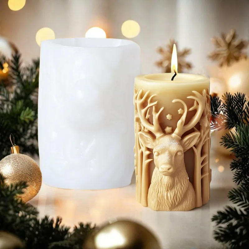 Description Picture 4 of itemChristmas Elk Cylindrical Scented Candle Silicone Mold DIY Christmas Tree Diffuser Ornament Mold Candle Molds for Candle Making