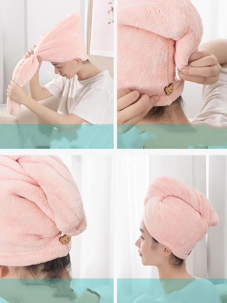 Description Picture 6 of itemPurchase Products Microfiber Hair Towel Hair Cap With Button Feminine Bathroom Accessories Quick-drying Bathrobe Home Textile