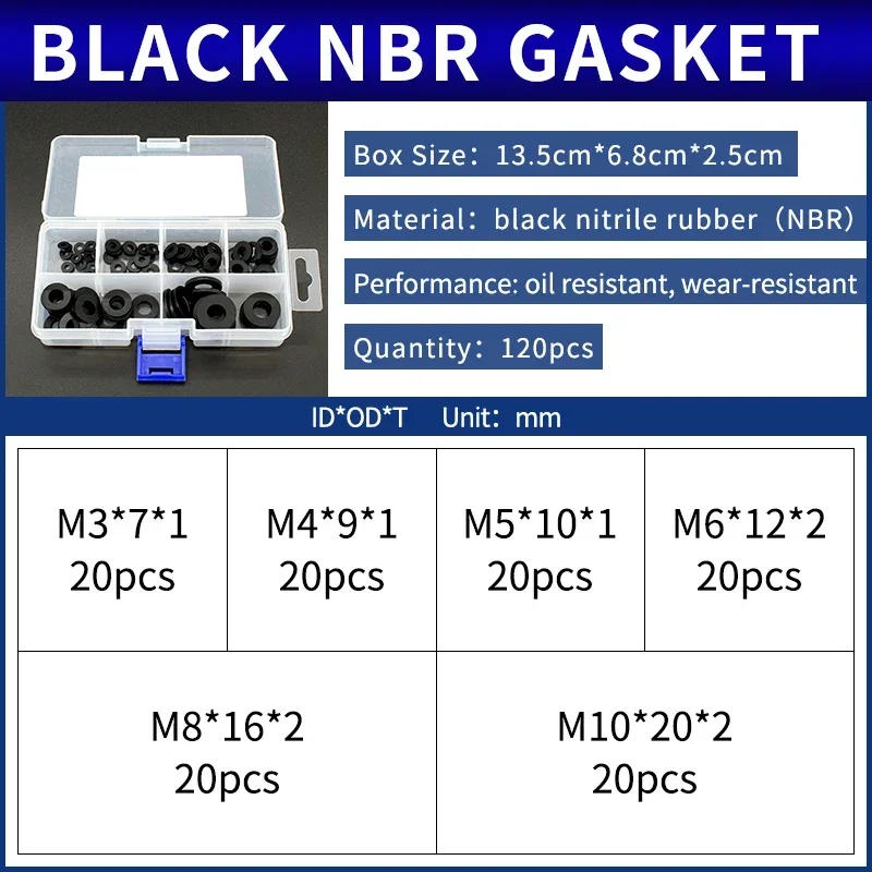 Description Picture 2 of itemFlat gasket boxed nitrile silicone fluorine rubber repair kit sealing valve waterproof combination kit gasket o-ring