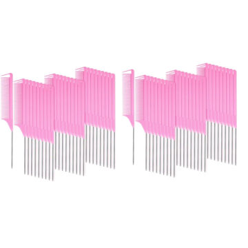 60 Pieces Parting Comb For Braids Hair Rat Tail Comb Steel Pin Rat Tail Carbon Fiber Heat Resistant Teasing Combs(Pink)