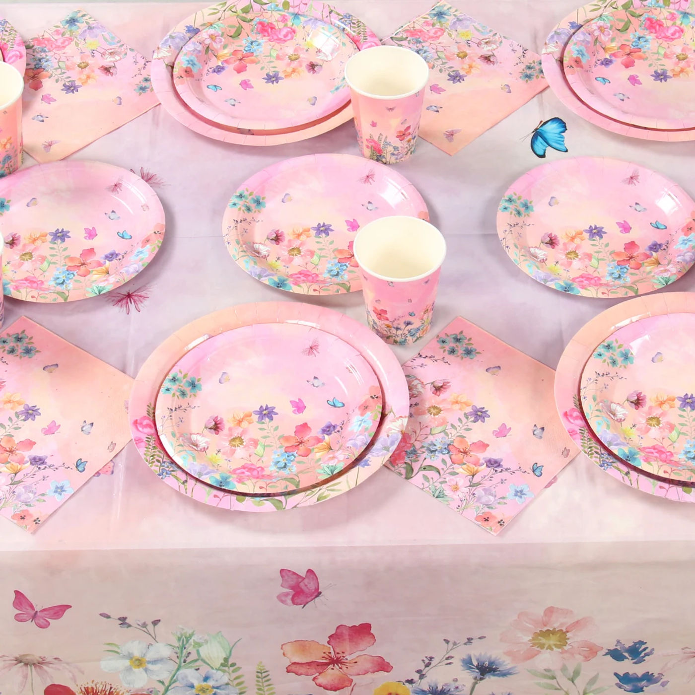 Description Picture 5 of itemPink Purple Flower Butterfly Disposable Tableware Set Spring Theme One Birthday Party Decorations Kids Girl Baby Shower Supplies