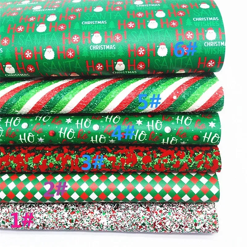 Description Picture 2 of itemChristmas Leather Sheets Set Green Red Flocking Glitter Leather HO Stripes Plaids Custom Leather for DIY Craft 8.2"x11.4" SJ154