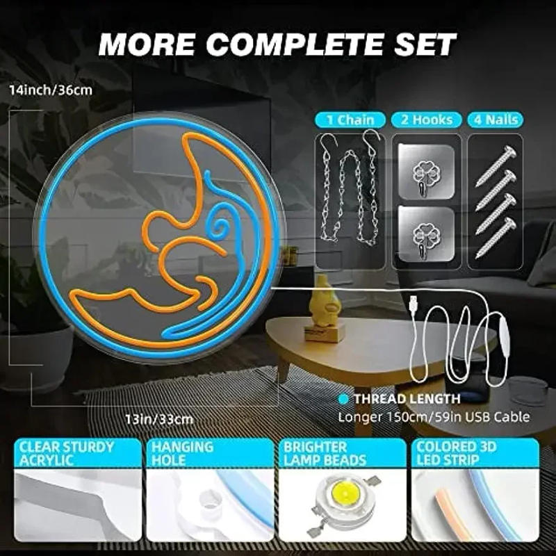 Description Picture 6 of itemBlue Moon Led Neon Light Sign Lightning Led Lights Signs for Bedroom Kids Room Teen Boy Girls Party Birthday Gifts Decoration