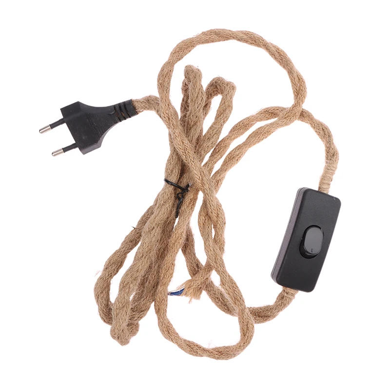 Description Picture 3 of itemEU Plug Twisted Hemp Rope Power Cord Retro E27 Lamp Base Socket Cable 1.8 Meters Twine Switch Wire For Wall Lamp Decor