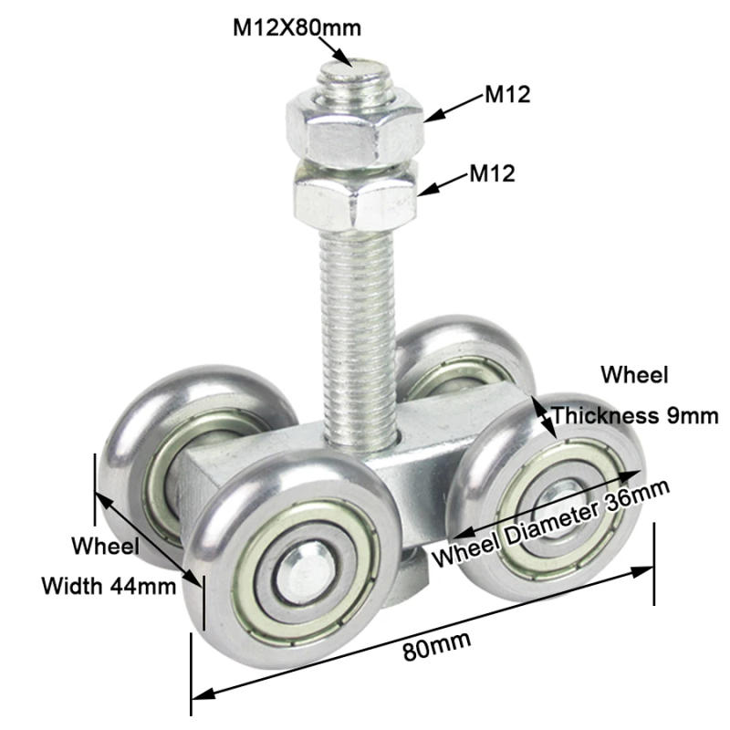 Description Picture 3 of itemNew 4PCS Heavy Industrial Hanging Rail Rollers Sliding Door Rollers Warehouse Orbital Track Bearing Wheels Pulleys Loading 450KG