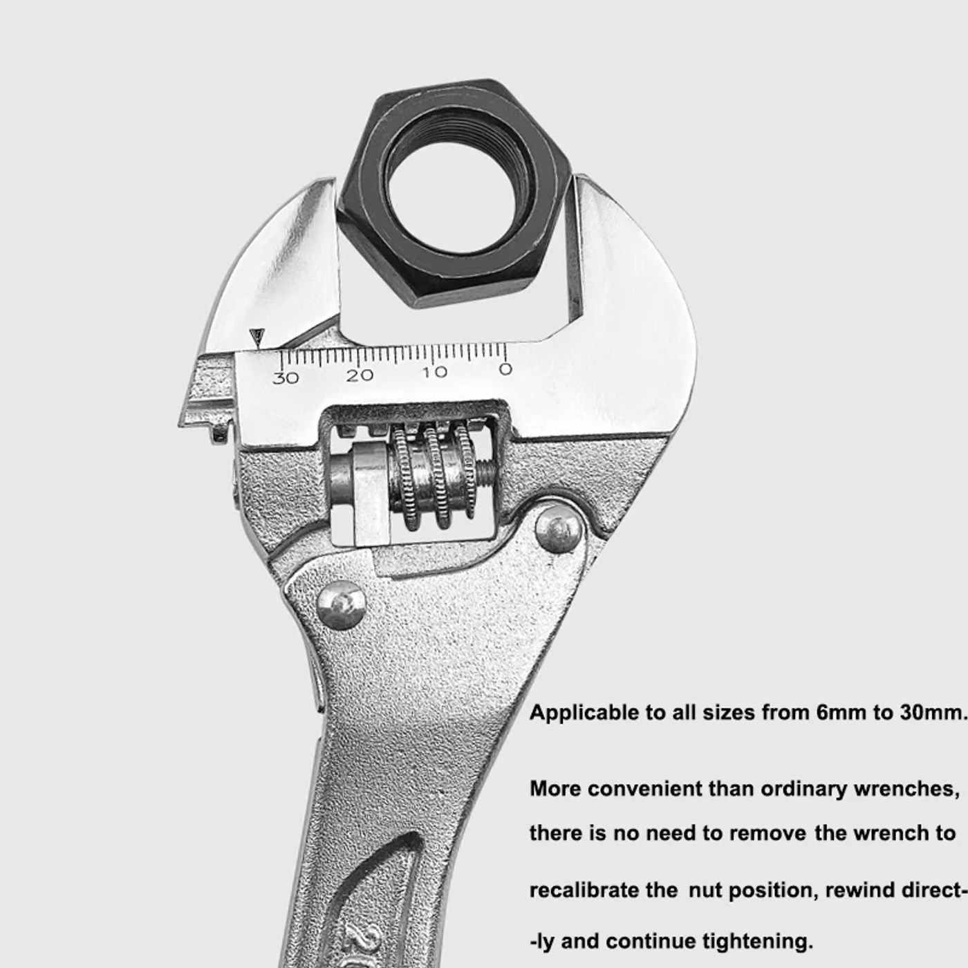 Description Picture 4 of item1Pc Ratchet Adjustable Wrench 8 Inch 10 Inch Monkey Spanner Snap Grip Nut Key Large Opening Wrench Household Repair Multi Tools