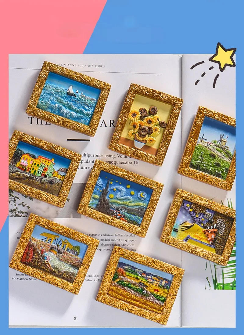 Description Picture 3 of item3D Vincent Van Gogh Painting Fridge Magnets Creative Fridgerator Door Decorations Pretty Artwork Stickers