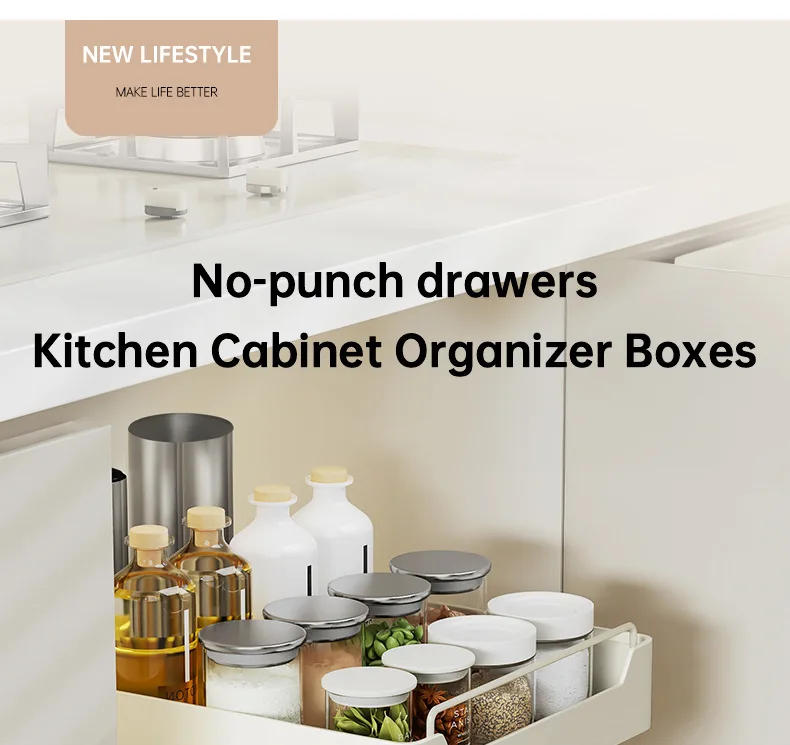 Description Picture 2 of item1PC Kitchen Storage Rack with Slide Rails Pull-out Kitchen Drawer Type Storage Tray Spice Box Storage Rack Cabinets Organizer