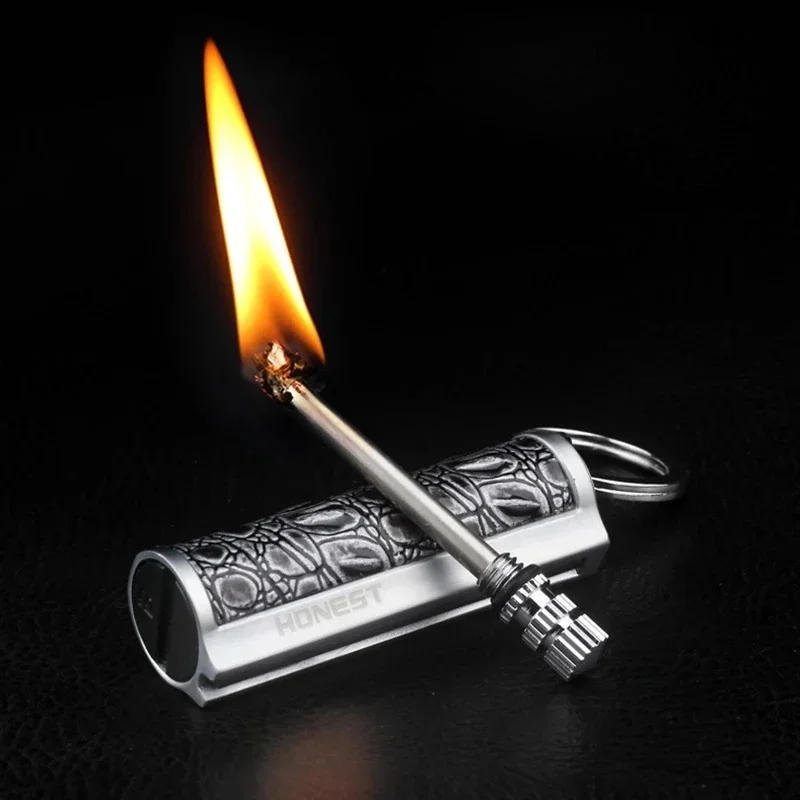 Description Picture 6 of itemLeather Wrapped Metal Rod Keychain Match Lighter Waterproof Kerosene Oil Lighter 2024