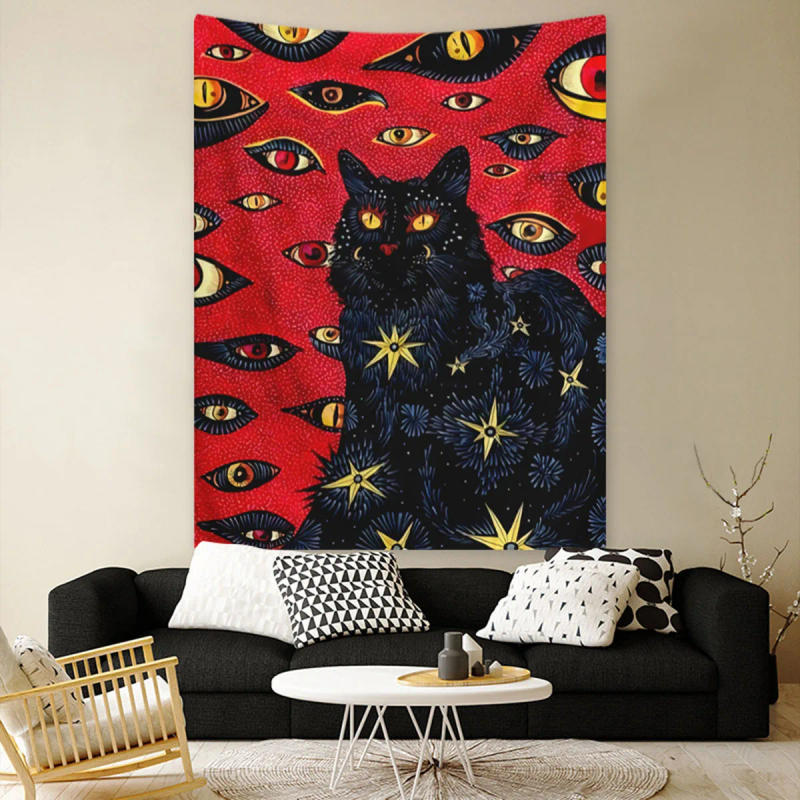 Description Picture 5 of itemCat Coven Tapestry Printed Witchcraft Hippie Wall Hanging Bohemian Wall Tapestry Mandala Wall Art Aesthetic Room Decor Decor