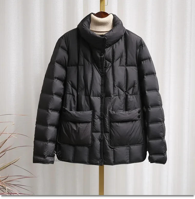 Description Picture 4 of item90% White Duck Down Coat 2024 New Winter Women Casual Light Puffer Jacket Female Short Single Breasted Warm Parkers