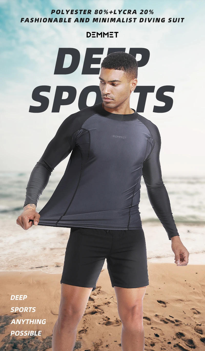 Description Picture 2 of itemHOT Men Swimsuit Swimming T-shirt Beach UV Protection Swimwear Rash Guard Long Sleeve Surfing Diving Swimsuit Surf T-shirt 6XL