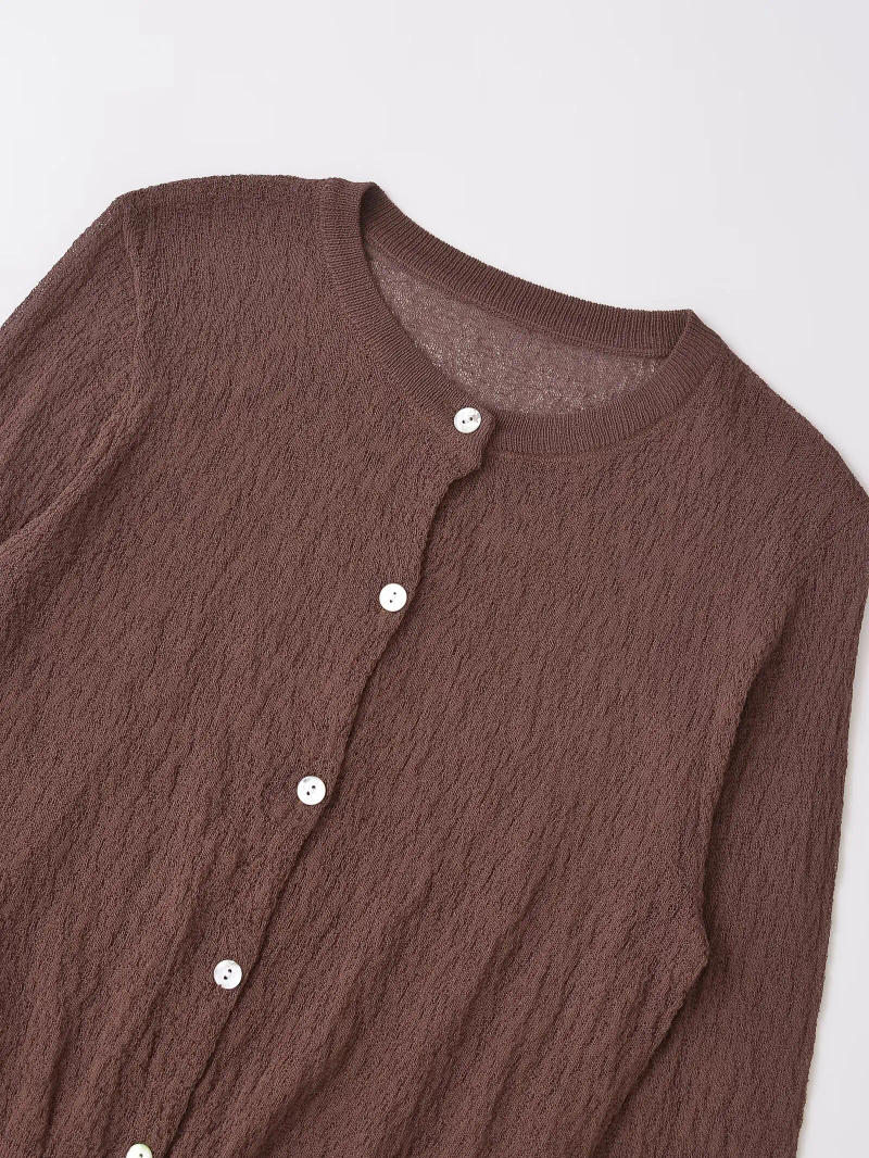 Description Picture 3 of item2024 Autumn New Women's Lazy Style Round Neck Long Sleeve Single Breasted Fine Needle Knit Cardigan Jacket