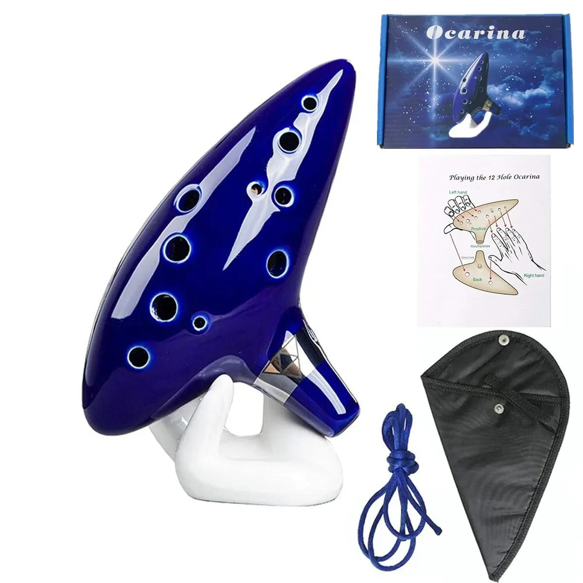 Description Picture 4 of itemMiwayer Ocarina,12 Tones Alto C Ceramic Ocarina Musical Instrument with Song Book Neck String Neck Cord Carry Bag, Blue