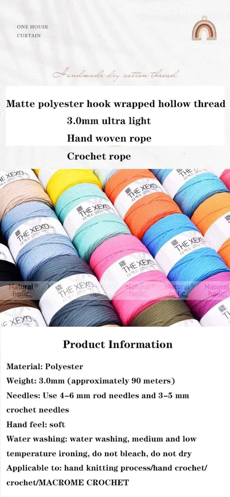 Description Picture 2 of itemLuckkcords 3mm Thread Matte Polyester Knitted Crochet Yarn Handmade DIY Macrame Cord Woven Bag Hook Rope 90m/150g/roll