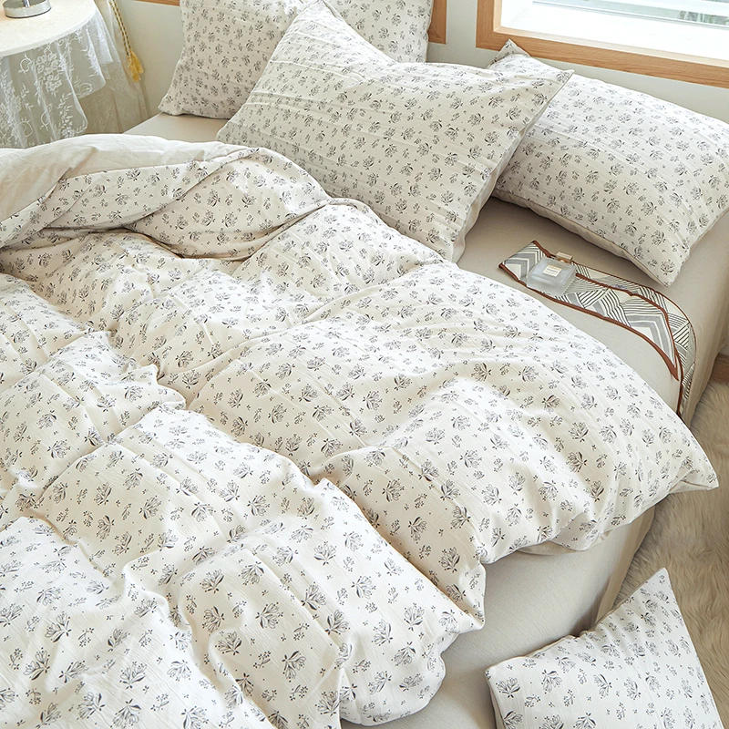 Description Picture 5 of item3pcs  light gray Duvet Cover Set (1*Duvet Cover + 2*Pillowcase, Without Core), Fresh Flower Print Bedding Set, Soft Comfortable