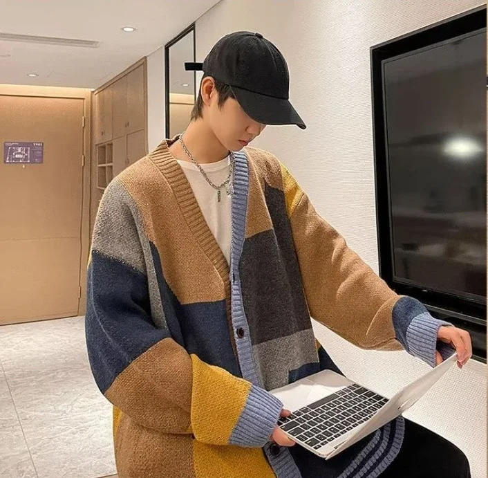 Description Picture 6 of itemV Neck Red Knit Sweater Male Graphic Hippie Cardigan Winter 2023 Men's Clothing Sweatshirts Trend X Mode A Wool Heated Tops Old