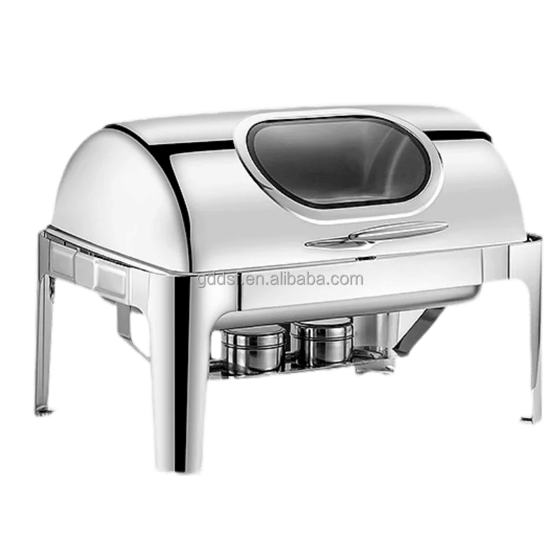 Description Picture 2 of itemFactory Direct Dishes Chafing Dishes Buffet Catering Stainless Steel Round Roll Hot Pot Food Warmer Luxury Buffet Alcohol Stove