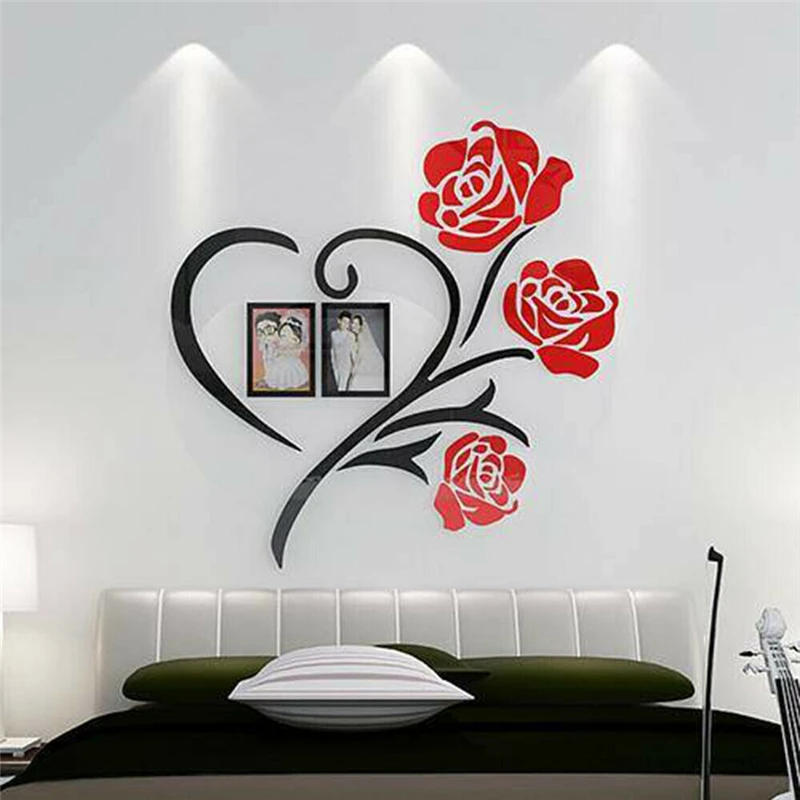 Description Picture 2 of item3D Heart Shaped Rose Acrylic Mirror Wall For Living Room Sofa TV Wall Bedroom Photo Frame Decoration Self-Adhesive DIY Art Decal