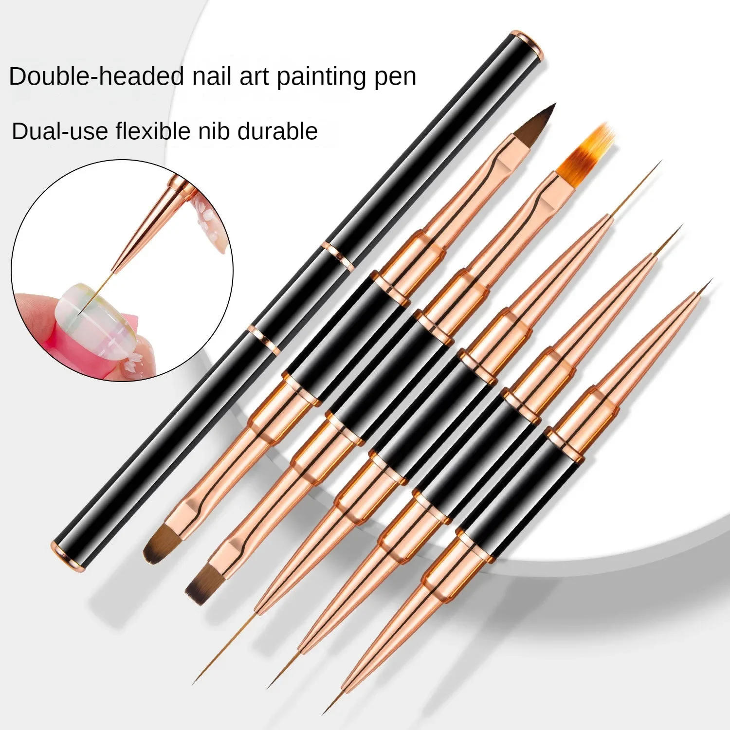 Description Picture 3 of itemProfessional Nail Art Brush Set 5pcs Double-Ended Nail Art Brushes For Long Lines, Thin Liner Brush For Nails Detail