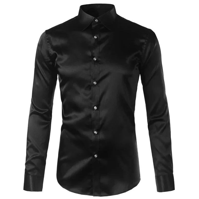 Description Picture 5 of itemLuxury Shirt Men Silk Satin Smooth Mens Dress Shirts Casual Button Down Suit Shirts Party Ball Wedding Camisa Masculina M-XXXL