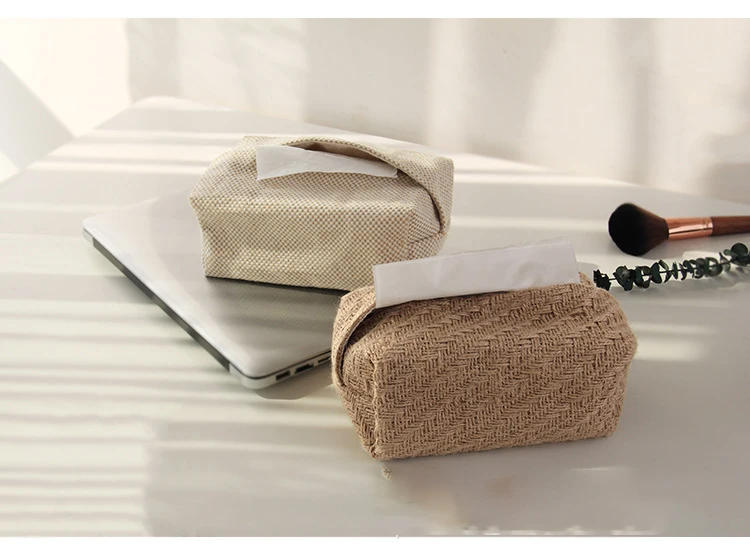 Description Picture 6 of itemJapanese-Style Jute Tissue Case Napkin Holder for Living Room Table Tissue Boxes Container Home Car Papers Dispenser Holder