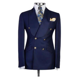 Navy Blue Classic 4 Buttons Men Suits Slim Fit 2 Piece Jacket Pants Double Breasted Wedding Groom Best Man Tailor-Made Clothes