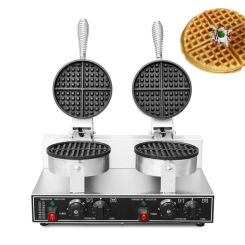 Electric  Waffle Maker Nonstick Double Head Plate Cake Baking Machine Round Waffle Ice Cream Cone Maker Waffle Baker Machine