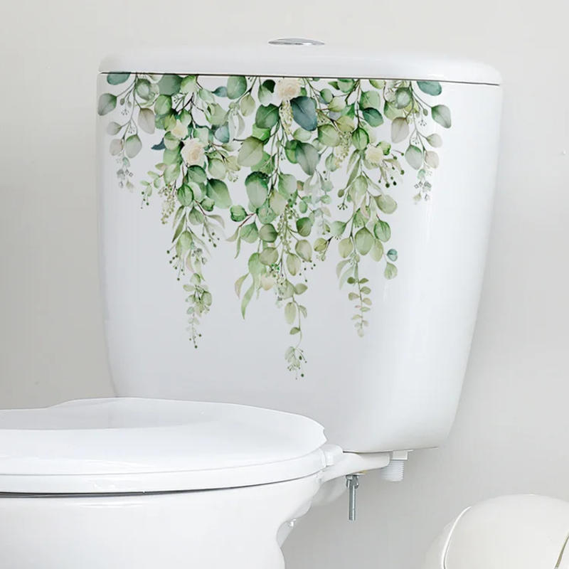 Description Picture 5 of itemBeautiful Green Plant Flowers Wall Sticker Toilet Bathroom Cabinet Decor Decals Living Room Home Decoration Self-adhesive Mural
