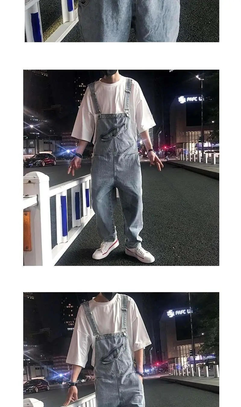 Description Picture 6 of itemFashion Tooling Denim Pants Overalls Couple Casual Loose High Street Large Size Straight Leg Jumpsuits Male Clothes