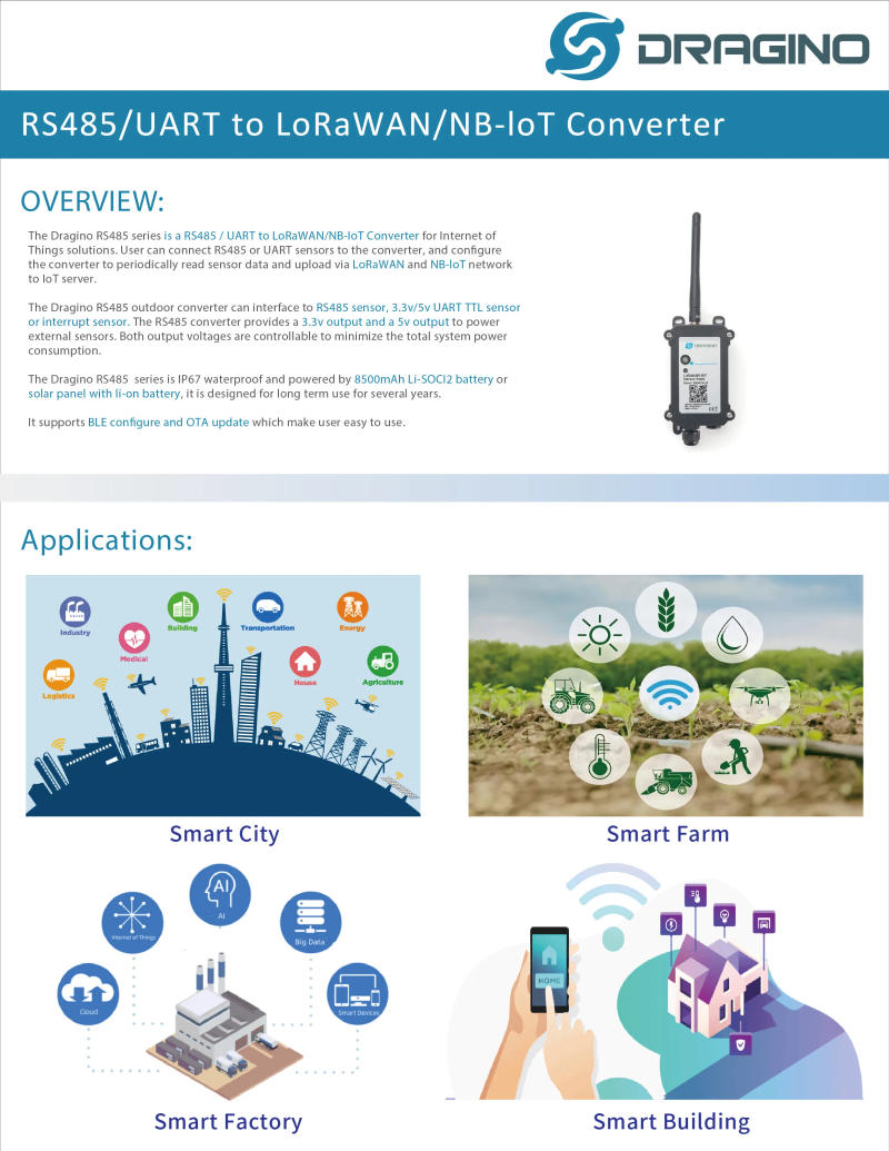 Description Picture 2 of itemDragino RS485-LS/RS485-NS--  Solar Energy WaterProof RS485/UART to LoRaWAN/NB-IOT   Converter