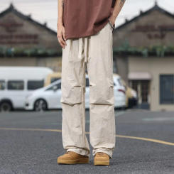 Men's Straight Pants Casual and Versatile Fashionable Large Pockets Trendy Daily Sports Wide Leg Pants