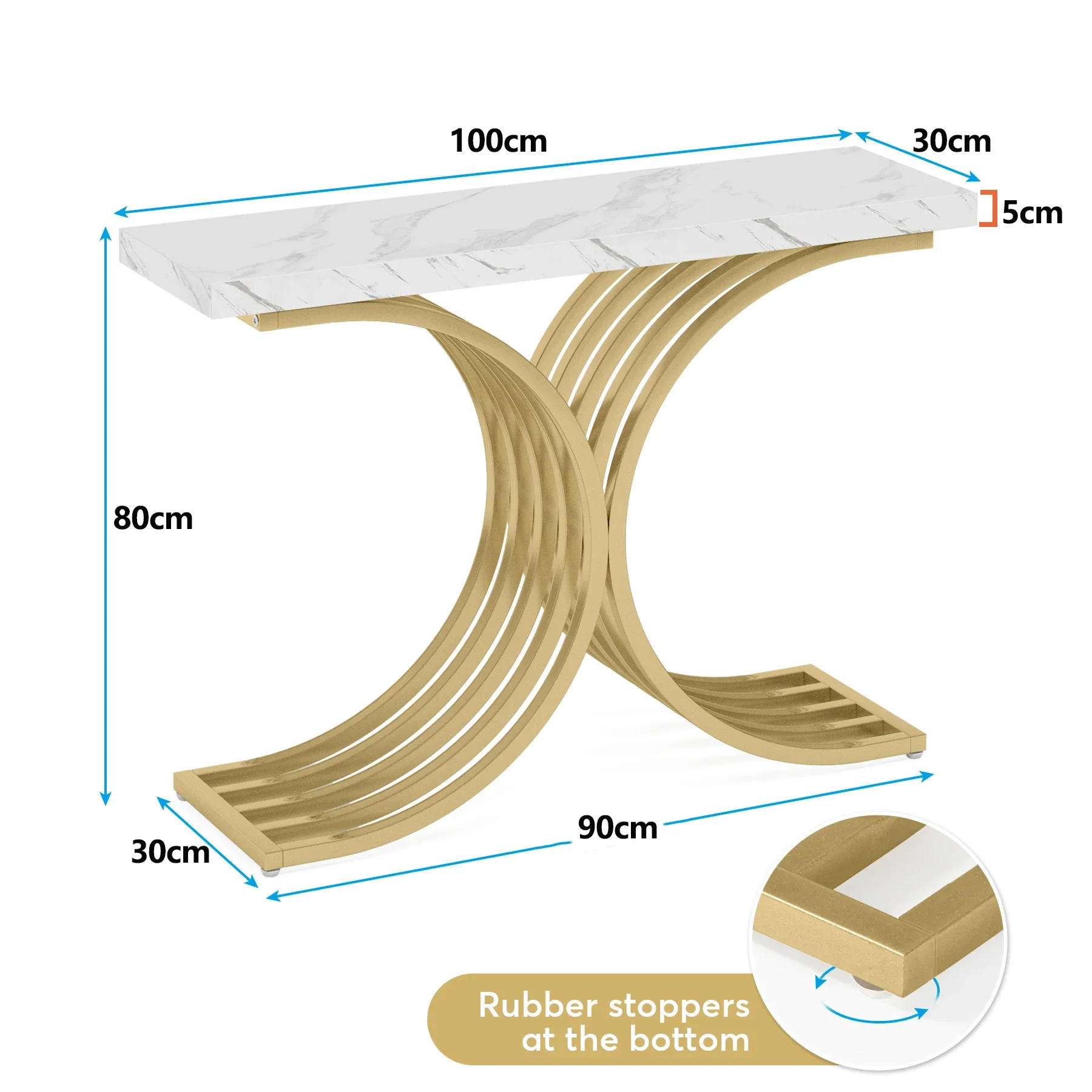 Description Picture 6 of itemTribesigns Entryway Console Table White Faux Marble Top Narrow Sofa Accent Table with Gold Metal Base
