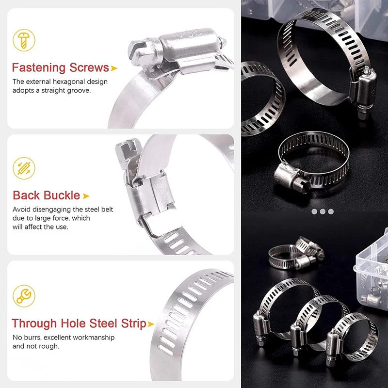Description Picture 5 of itemHot 120Pcs Stainless Steel Worm Gear Hose Clamps Duct Clamp Adjustable Hose Clamp Fuel Line Clamp For Plumbing