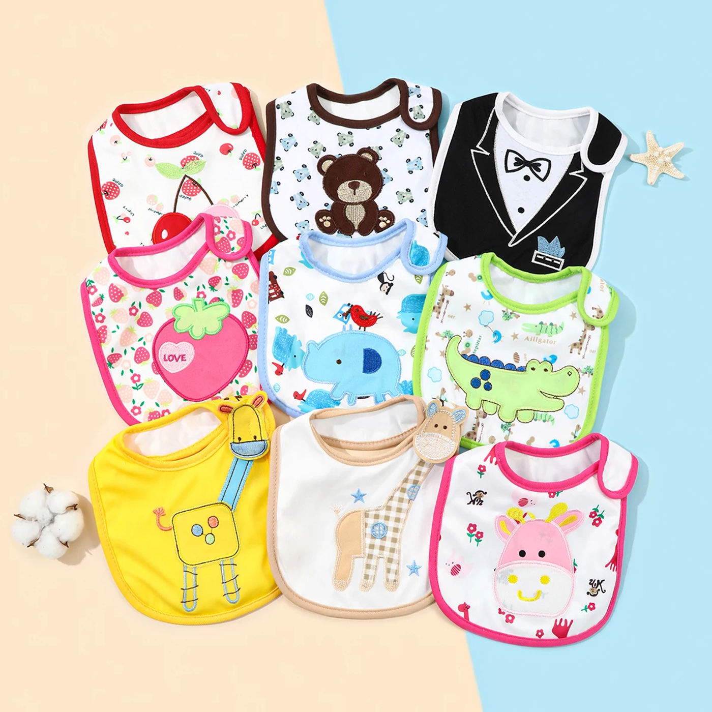 Description Picture 2 of itemRandom 5pcs/set Baby Girl Boy Feeding Bibs Waterproof Apron Cartoon Towel Kids Toddler Dinner Burp Cloths