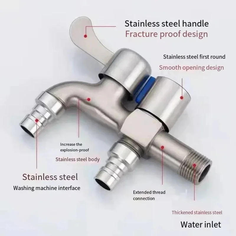 Description Picture 3 of itemStainless Steel Faucet Double Outlet Dual Control Water Tap One in Two Out Faucet 1/2" Bidet Faucets Bathroom Accessories