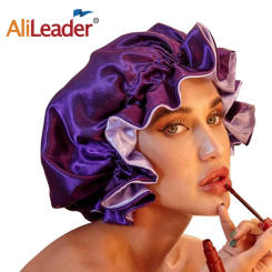 Wholesale Satin Bonent Solid Night Sleep Cap Hat Double Layer Hair Care Bonnet Night Cap For Women Satin Sleeping Cap Adjustable