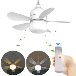 Socket Fan Lamp E27 Base Wireless Remote Control LED Bulb Ceiling Fan Dimmable Light Bulb Fan 4 Speeds for Bedroom Living Room