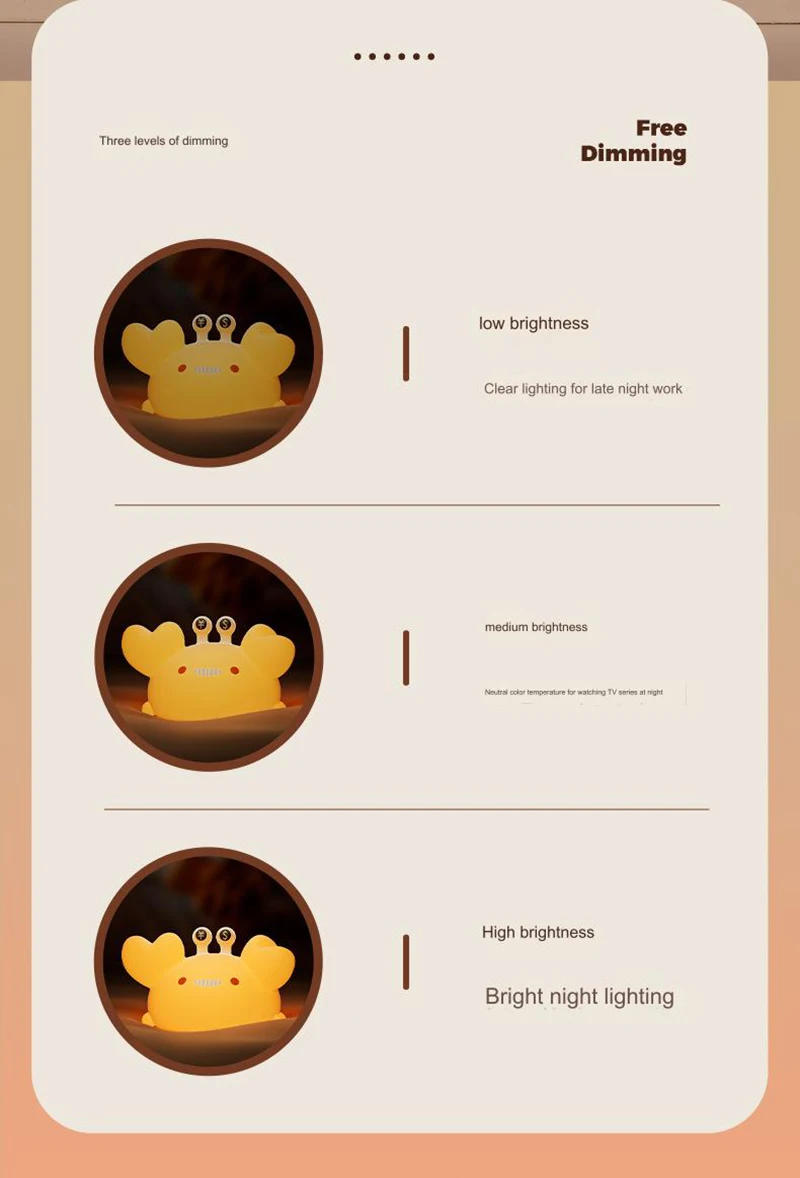 Description Picture 4 of itemFunny Money Crab Night Light Squishy Silicone Animal Dimmable Sleep Timer Baby Nightlight Kid Room Decor Bedside Touch Lamp Gift