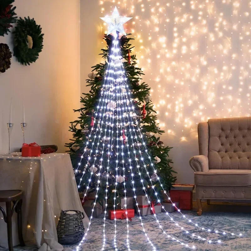 Description Picture 6 of itemChristmas Waterfall Fairy String Lights with Topper Star, Christmas Tree Decorations 2024 for Home Navidad Natal New Year 2025