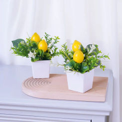1PC/2PC Artificial Flower Lemon Potted Plant, Home, Restaurant, Office DIY Desktop, Windowsill Display Rack Placement Decoration