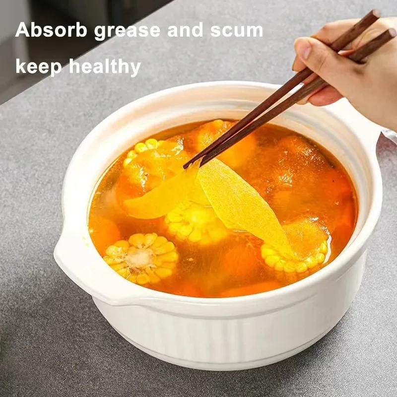 Description Picture 4 of item90/12PCS Disposable Oil-Absorbing Paper Food Soup Oil Health Filter Paper Food Grade Baking Oil Absorption Film Kitchen Gadgets