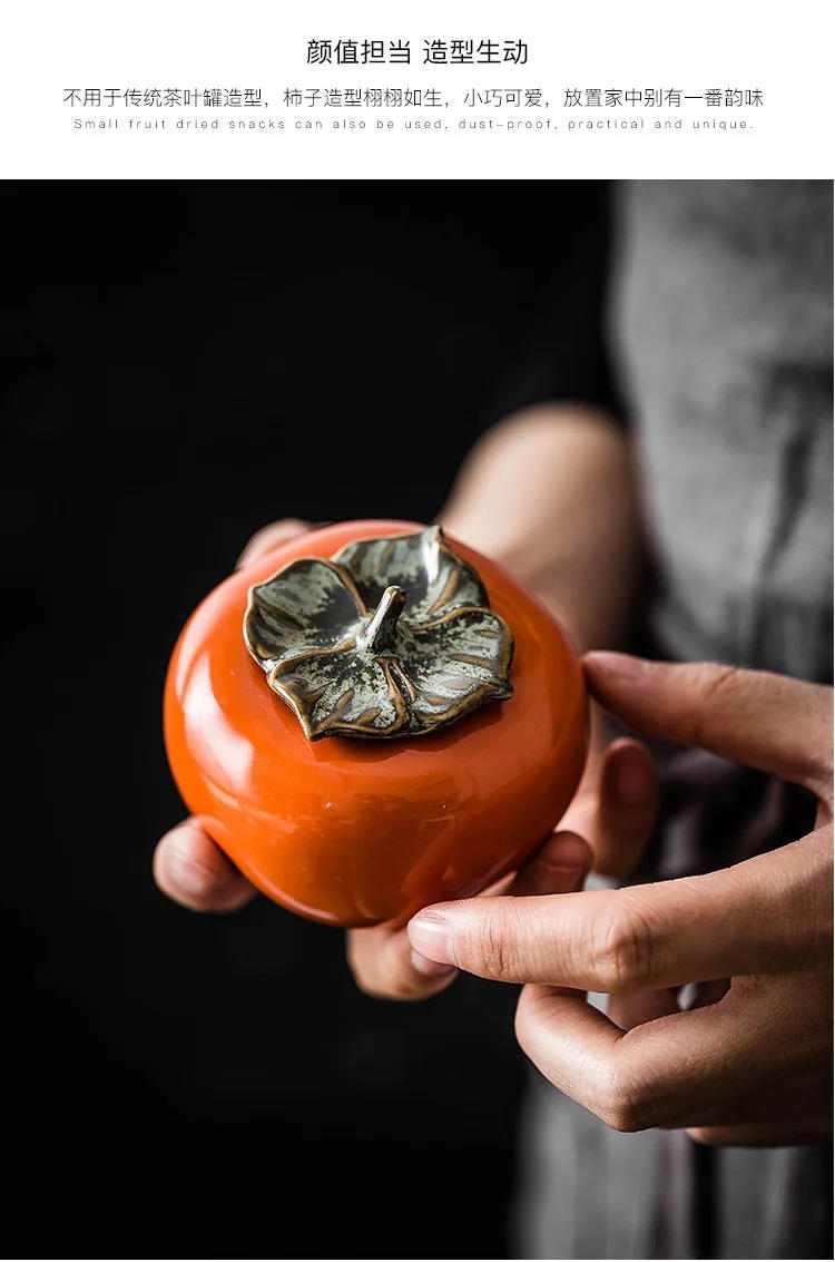 Description Picture 4 of itemTea Caddies Persimmon Tea Pot Household Ceramic Spice Storage Tank Pottery Jar Seasoning Container Small Storage Pot Ornament