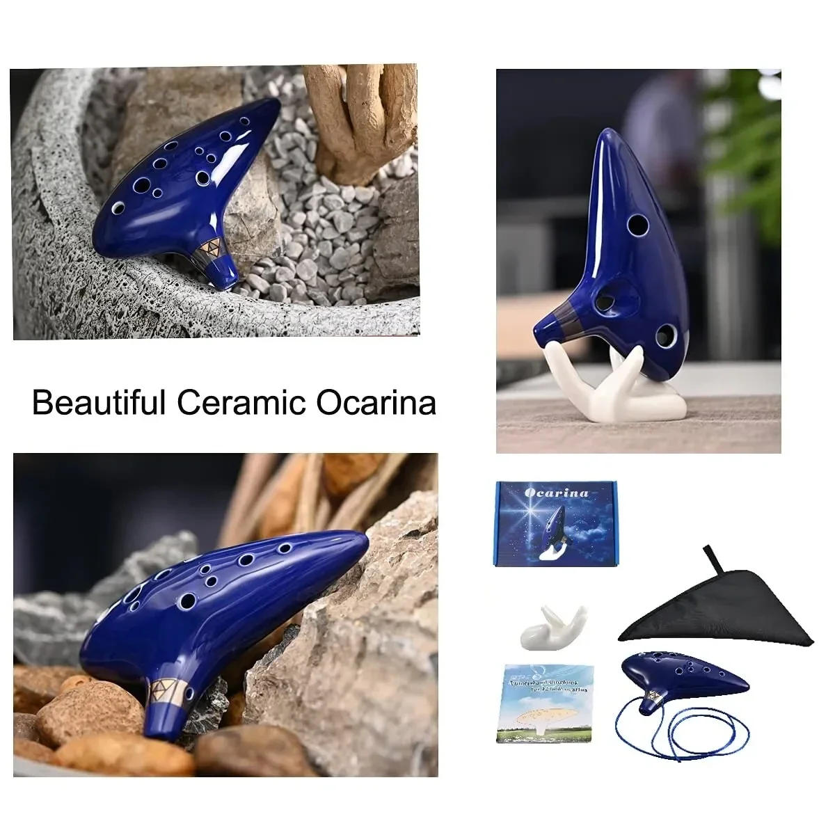 Description Picture 5 of itemMiwayer Ocarina,12 Tones Alto C Ceramic Ocarina Musical Instrument with Song Book Neck String Neck Cord Carry Bag, Blue