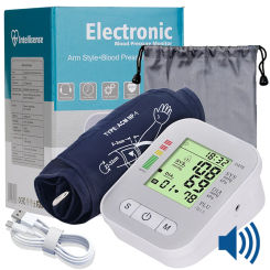 BP Sphygmomanometer English Voice Blood Pressure Monitor Upper Arm Automatic Tonometer Blood Pressure Meter LCD & Cuff Medical